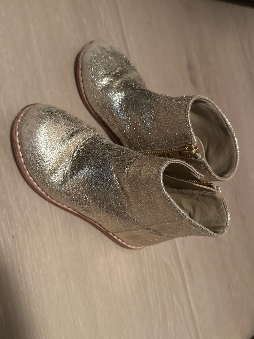 Janie and Jack Metallic Gold Glitter Ankle Boots for Kids - Picture 2 of 7
